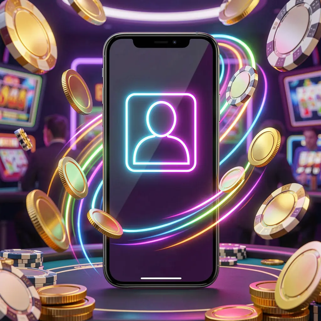 663ID fast casino login banner featuring a smartphone with a bright user icon surrounded by speed light trails, golden coins, and chips flying around in a modern neon casino style with high detail 3D render